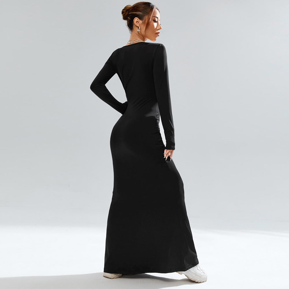 Elegant maxi dress for women with an unusual square neckline and a flattering silhouette