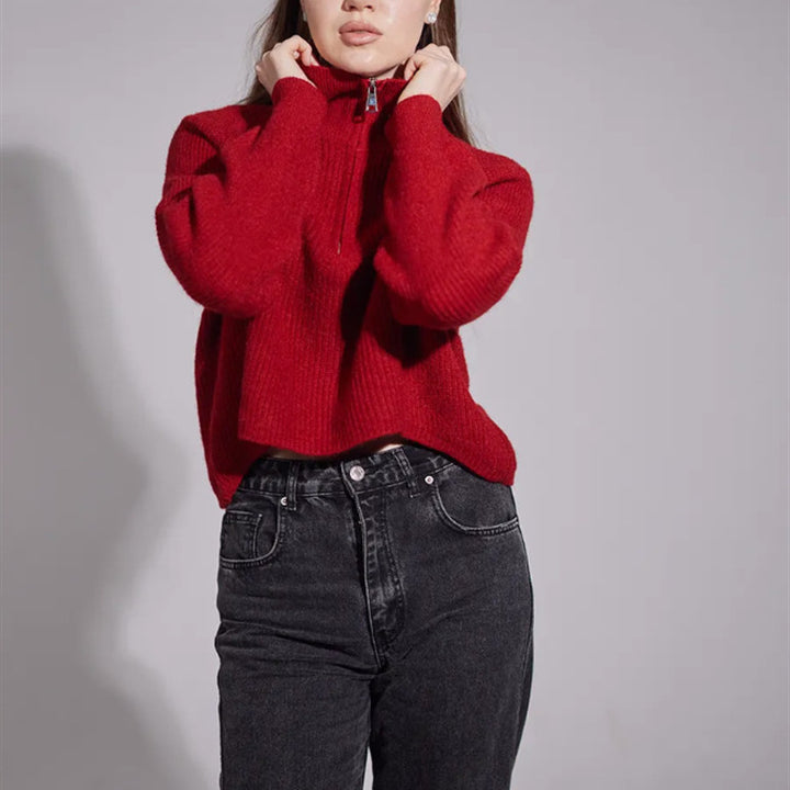 Women's sweater with high collar and zip Lune London