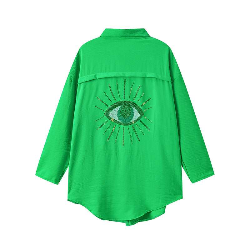 Graphic button-up shirt for plus size women Lune London
