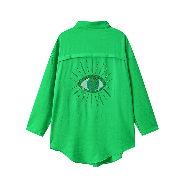 Graphic button-up shirt for plus size women Lune London