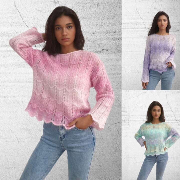 Ladies Long Knit Sweater in High Quality with a Pretty Diamond Pattern Lune London