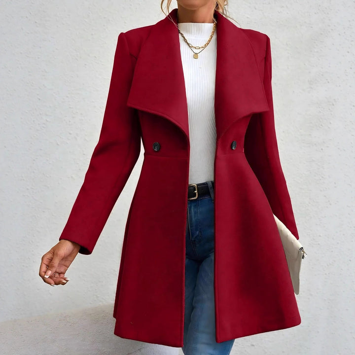 Manteau en laine élégant pour femmes avec revers à la mode et patte de boutonnage double Chic & Stil