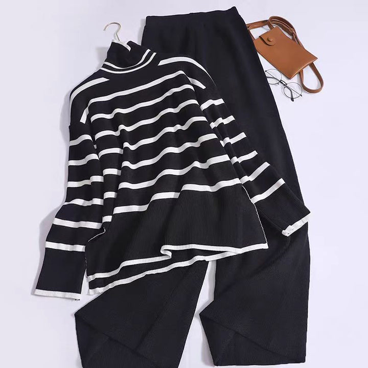 Lune London women's trendy knit set with fine stripes