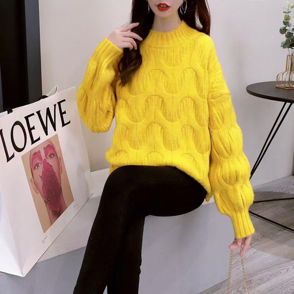 Ladies Stylish Knit Sweater with Unique Wave Pattern Chic & Stil