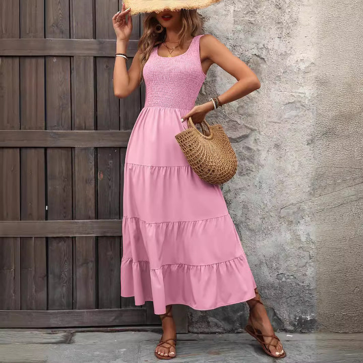 Maxi dress for women with ruffle details and an elastic top Lune London