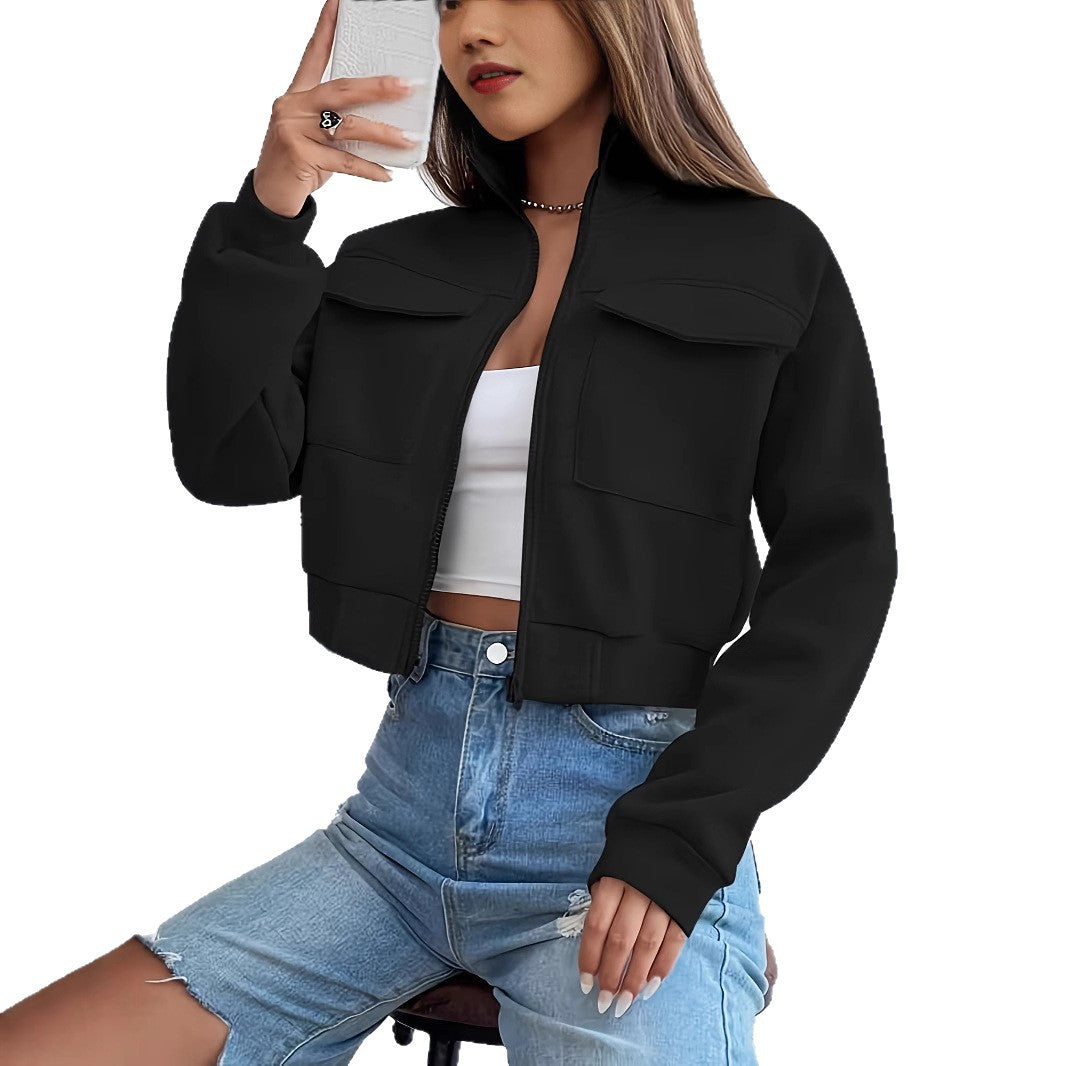 Cropped leisure jacket for women with practical chest pockets and elastic hem Lune London