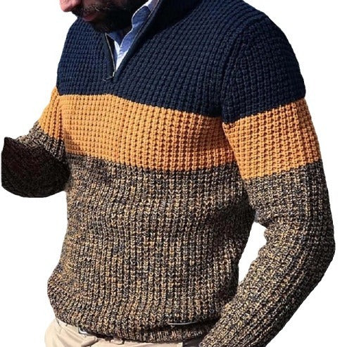 Men's Knitted Pullover with Textured Surface and Half Zipper Lune London