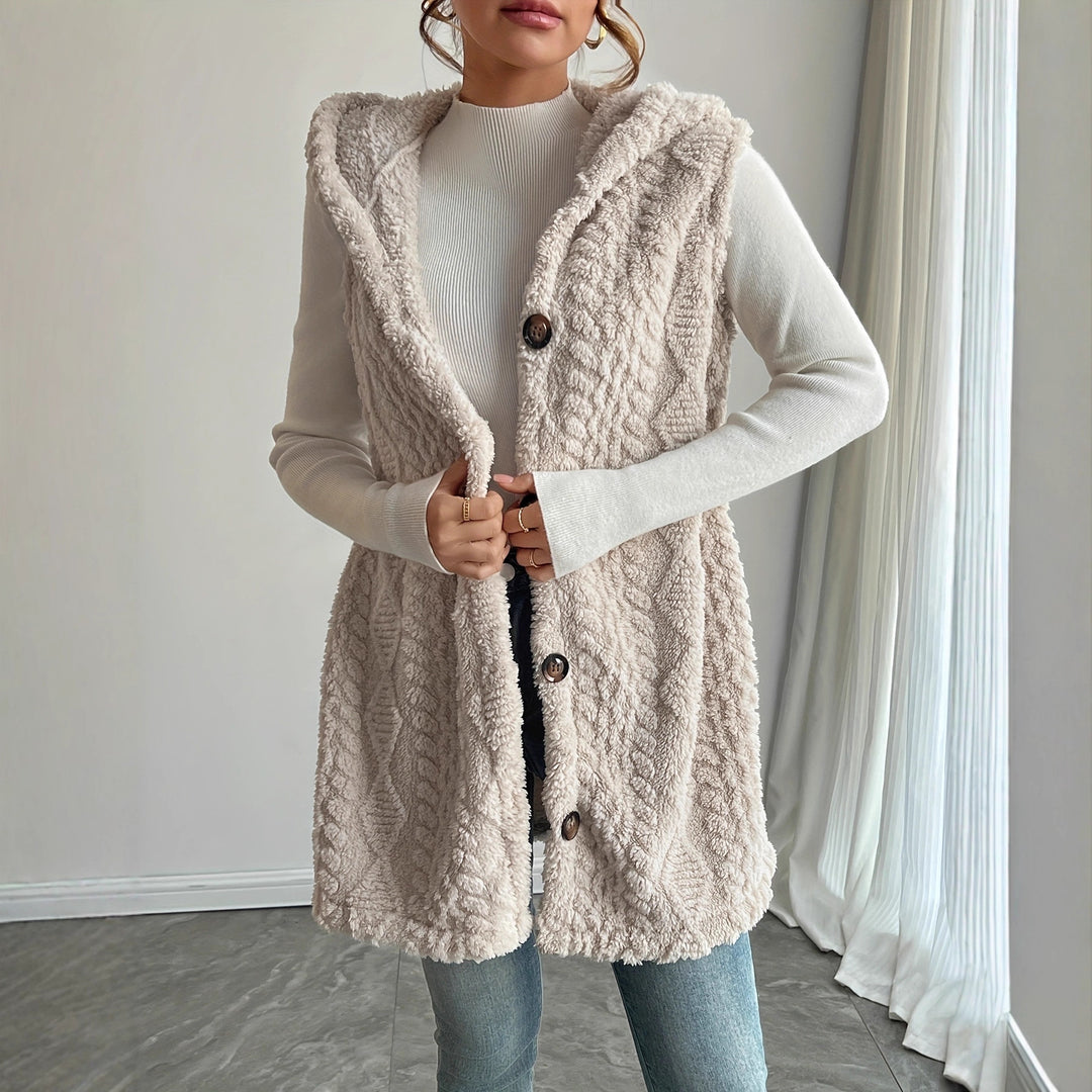 Women’s hooded vest in soft fabric with button placket Chic und Stil