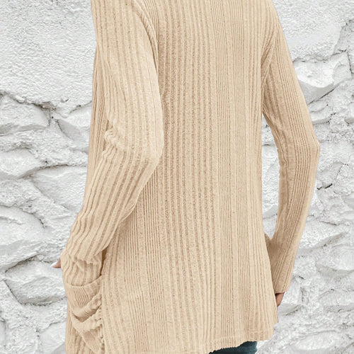 Long women's cardigan with a fine rib structure and practical pockets Lune London