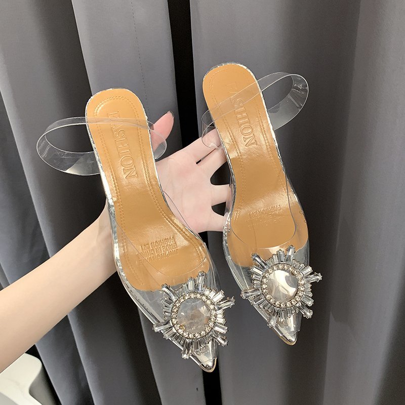 Women's Elegant Heels with Transparent Material and Sparkling Jewelry Detail Lune London