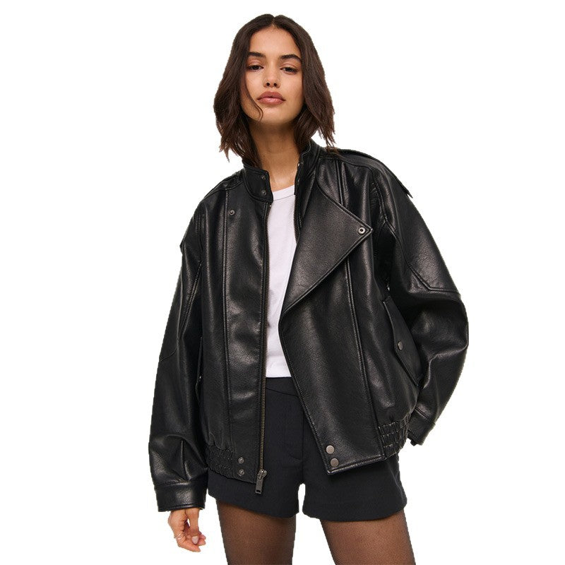 Women’s oversized faux leather jacket with textured details Lune London