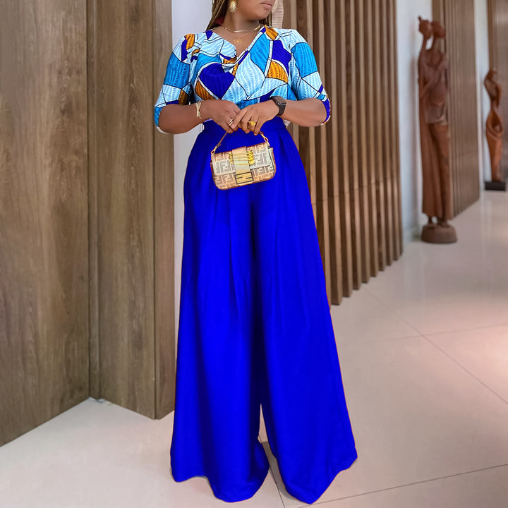 Ladies Elegant Jumpsuit with striking geometric pattern and wide leg Lune London