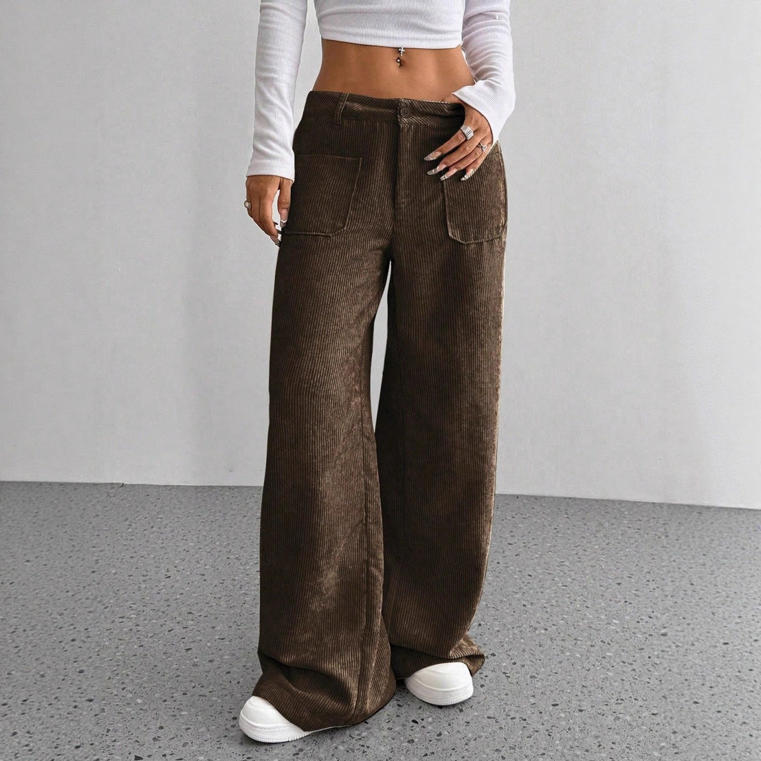 Women Wide-Cut Corduroy Pants with Practical Pockets Lune London