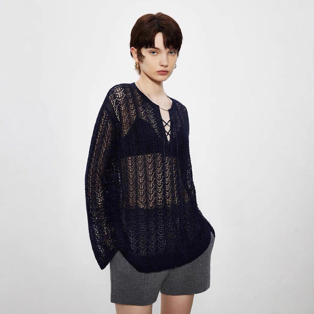 Pull décontracté en tricot aéré pour femmes avec un col sophistiqué Chic & Stil
