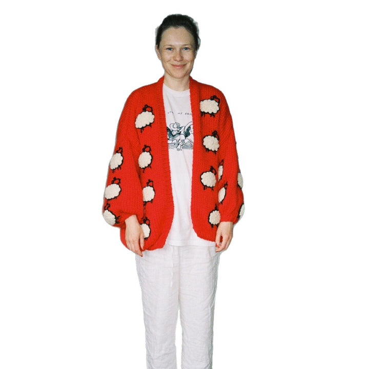 Sweater jacket for women with a unique sheep design and a relaxed fit Lune London