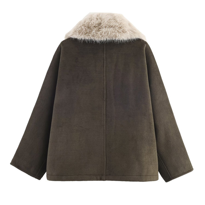 Ladies oversized elegant coat with removable faux fur collar Lune London