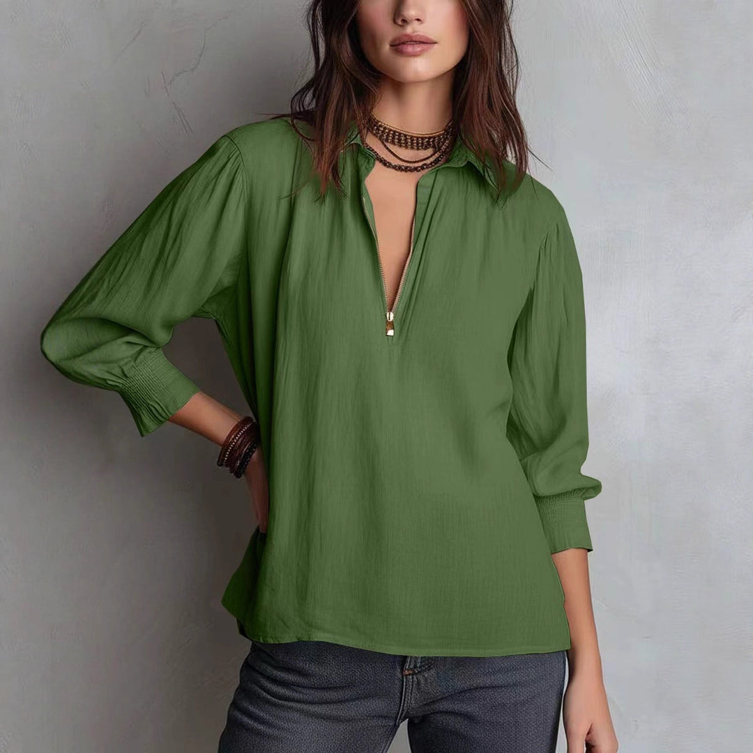 Women's blouse with half-length sleeves and zipper Lune London