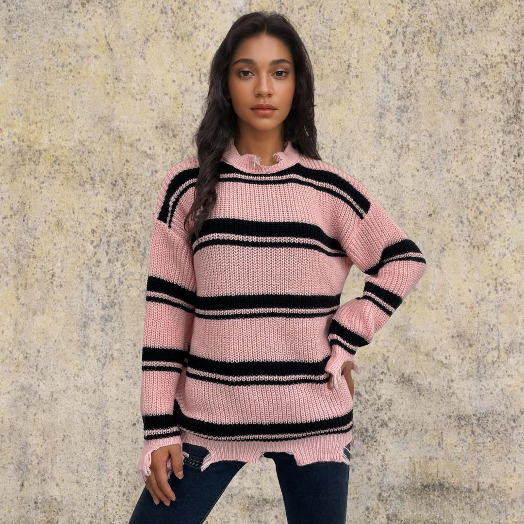 Chunky knit sweater for women with a casual striped pattern Lune London