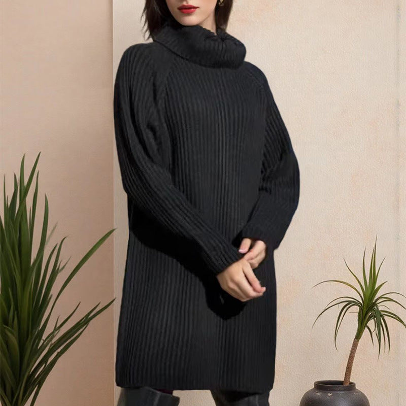 Knit dress for women with high collar and fine ribbed structure Lune London