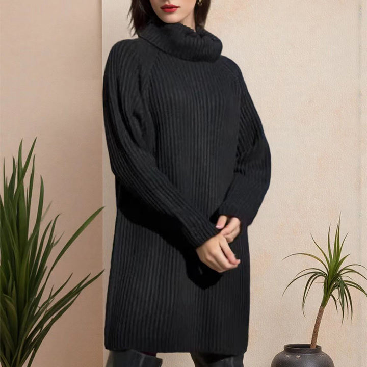 Knit dress for women with high collar and fine ribbed structure Lune London