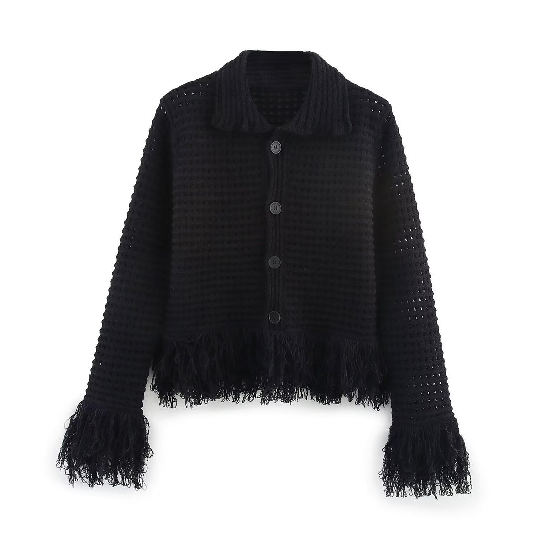 Thick knit jacket for women with fringes Lune London