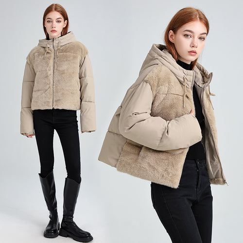 Stylish women's quilted jacket lined with hood and luxurious faux fur Lune London