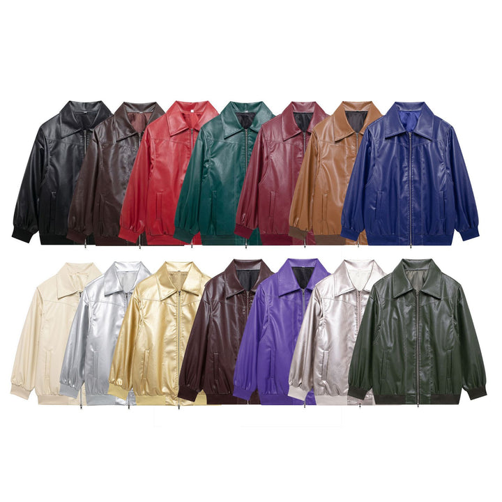 Ladies Trendy Synthetic Leather Jacket with Elastic Cuffs and Practical Pockets Lune London