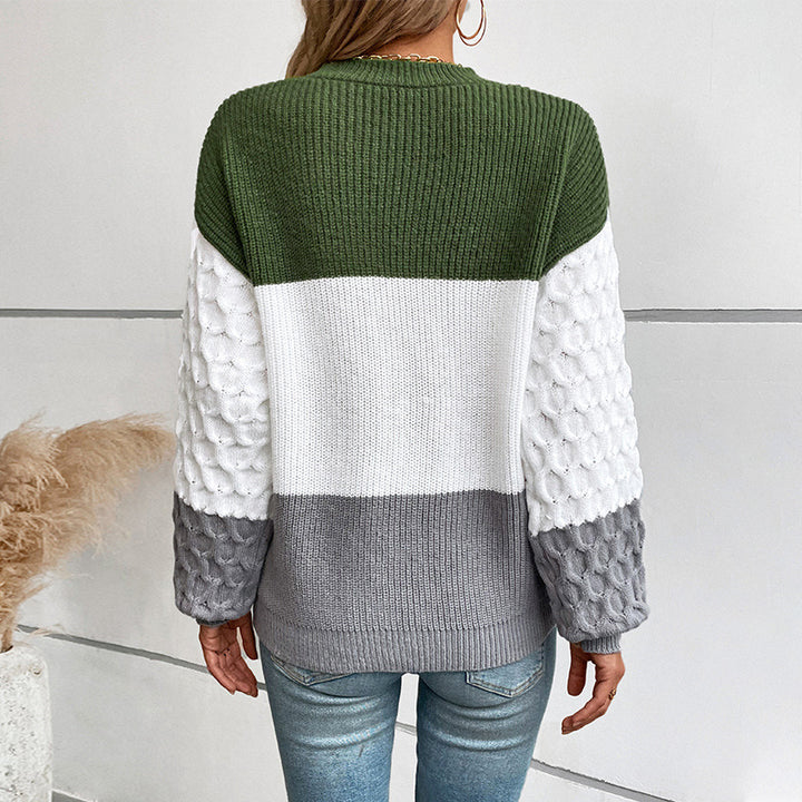 Trendy women's sweater with structured sleeves and block stripes Lune London