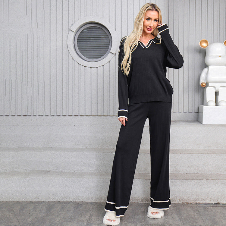 Fashion knitted loungewear set for women with a chic collar and wide legs Lune London