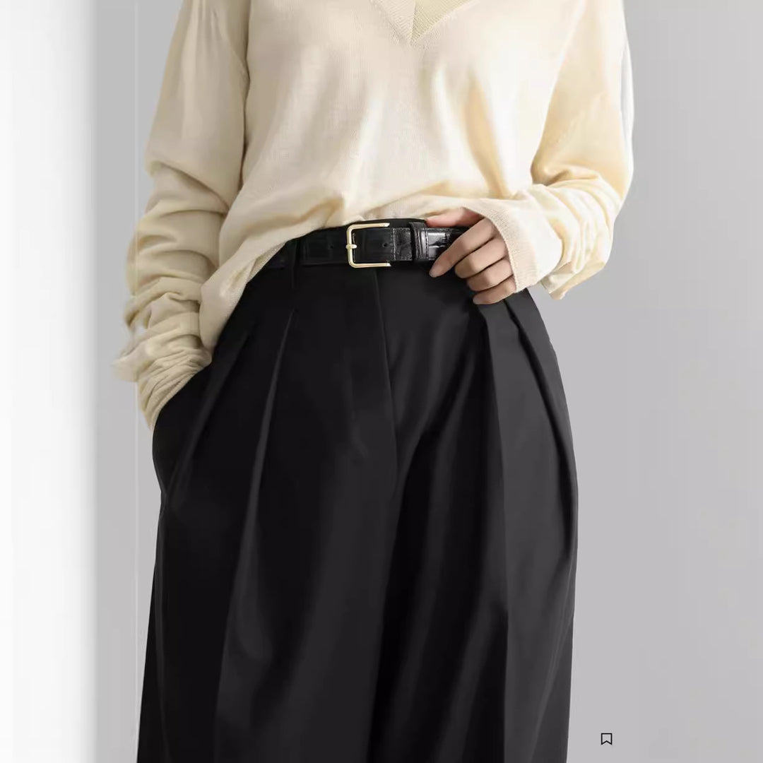 Pantalons de costume élégants pour femmes, à coupe large et taille haute Chic & Stil