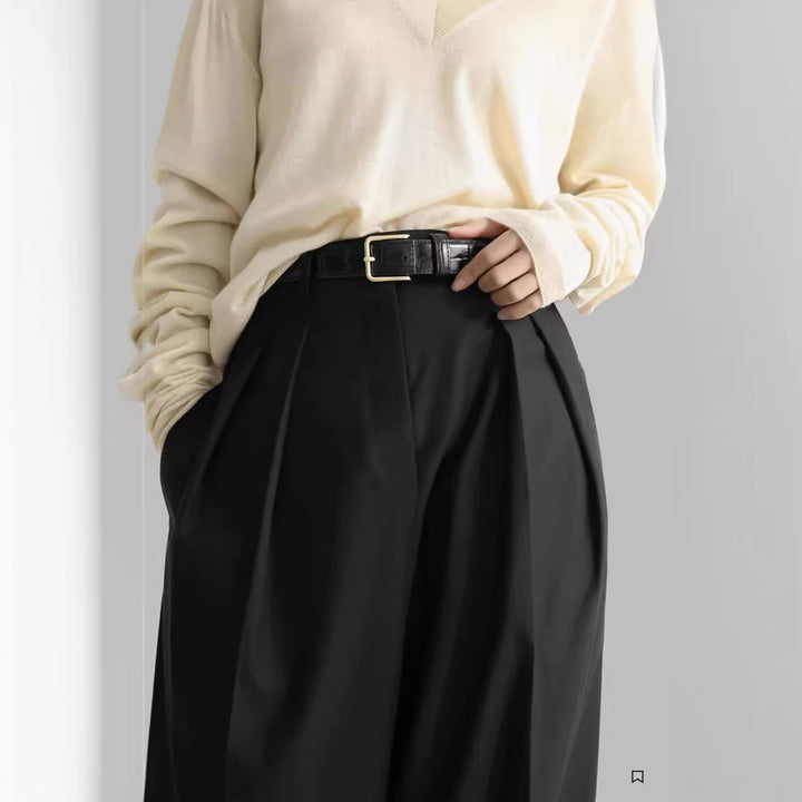 Pantalons de costume élégants pour femmes, à coupe large et taille haute Chic & Stil