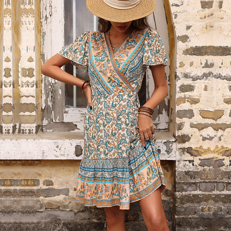Lune London Floral Print Wrap Midi Dress for Women