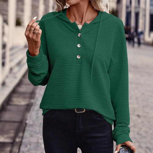 Women's textured fabric hoodie with stylish button details Lune London