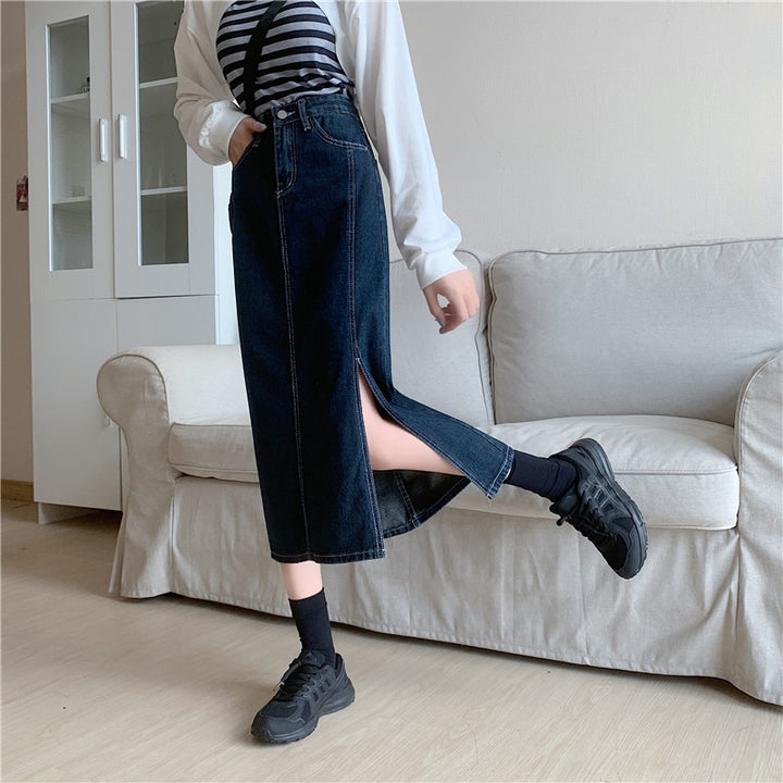 Jupe en denim longue pour femmes avec fente latérale Chic & Stil