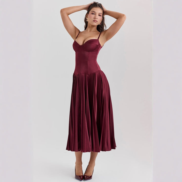 Ladies Elegant Maxi Dress with Corset Top and Flared Skirt Lune London