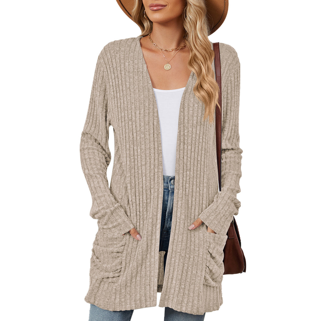 Ladies casual knit jacket with ribbed texture and practical pockets Lune London