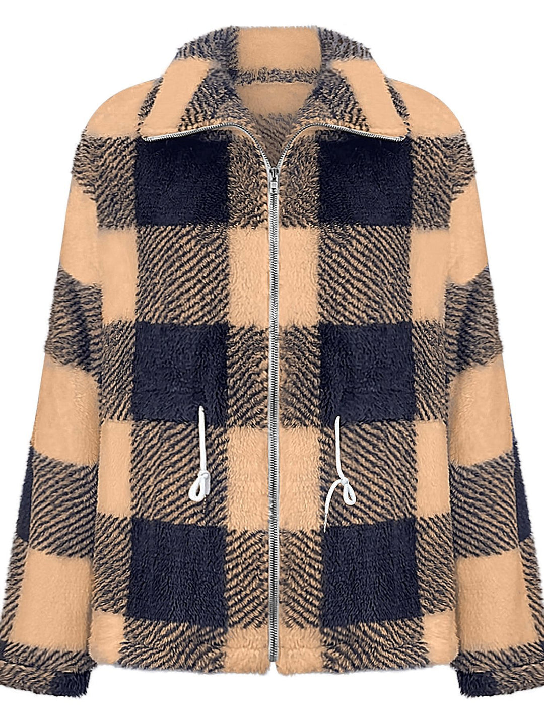 Fleece jacket for women with a trendy check pattern and practical pockets Lune London