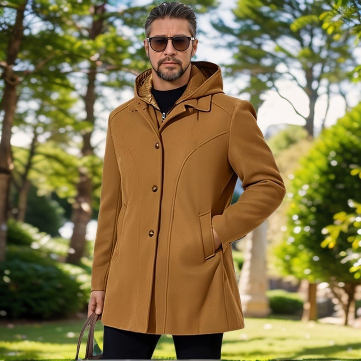 Elegant transition jacket for men with hood and flared pleats Lune London