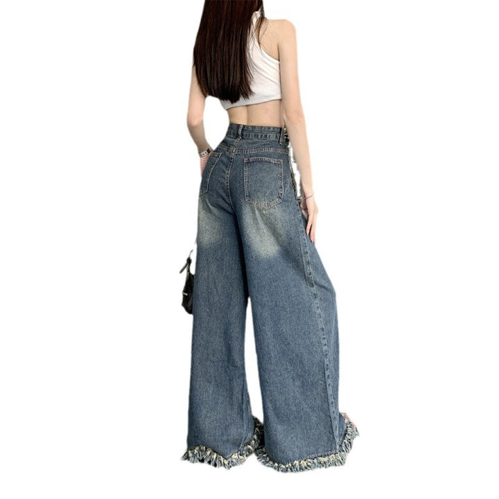 Pantalons en jean larges pour femmes avec ourlet effiloché Chic & Stil