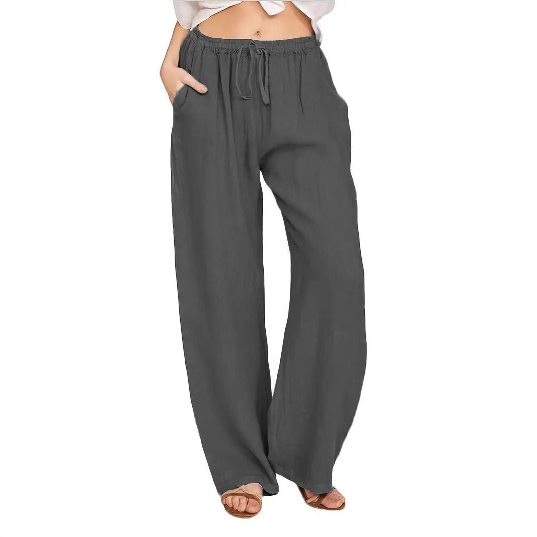 Women's Loose Linen Trousers with Elastic Waistband and Side Pockets Chic und Stil