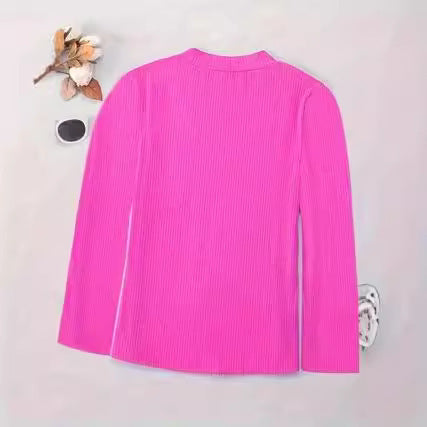 Women Long Sleeve V-Neck Top with Ribbed Structure Lune London