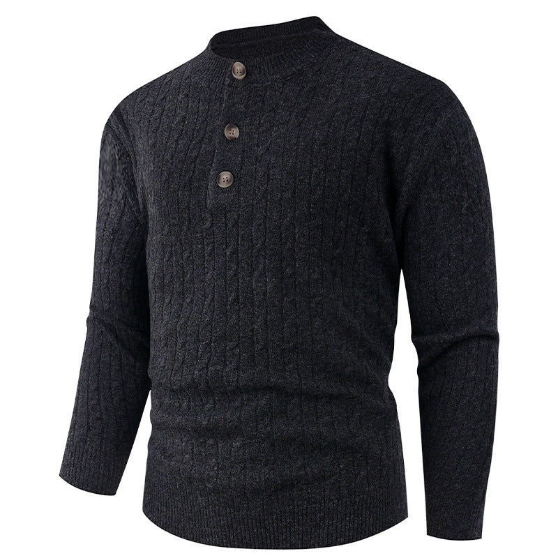 Chunky knit sweater for men with modern shawl collar and button details Lune London