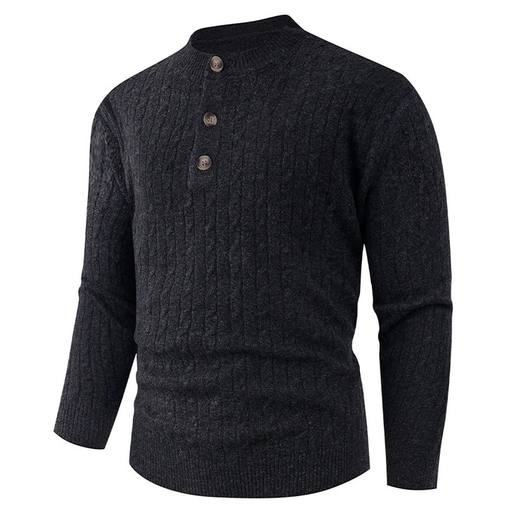 Chunky knit sweater for men with modern shawl collar and button details Lune London