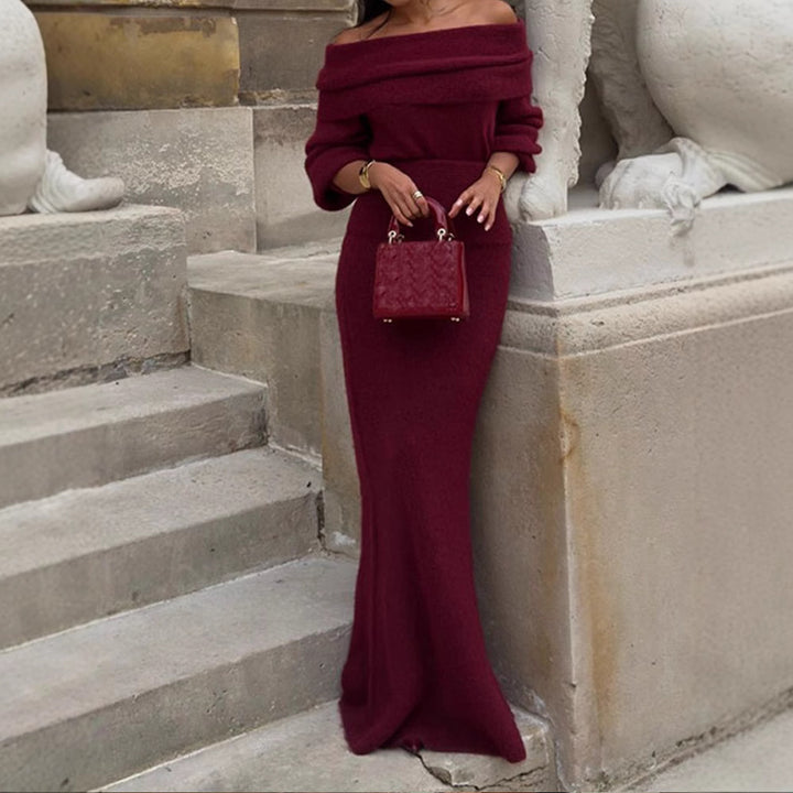 Off-shoulder knitted dress for women with wide sleeves Lune London
