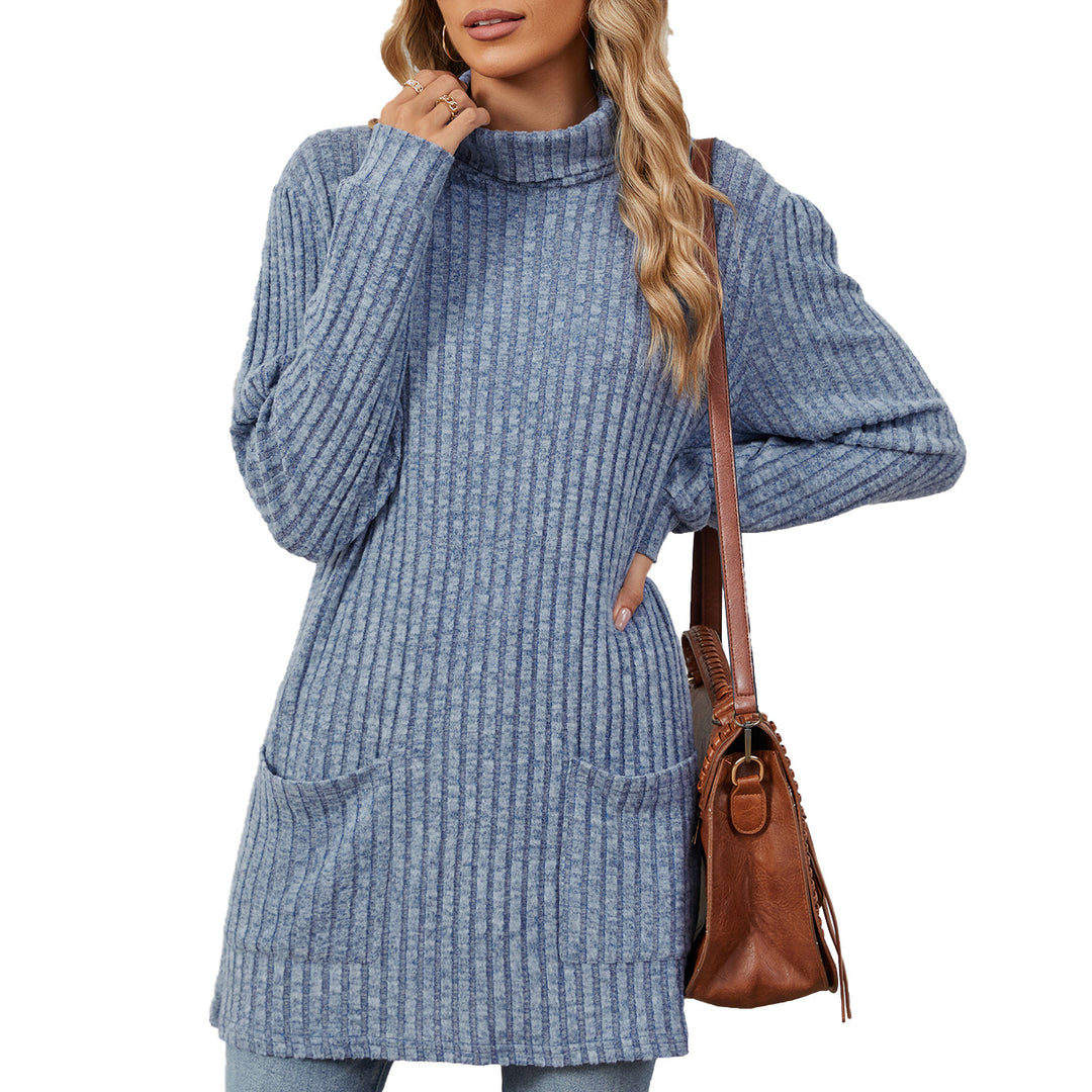 Oversized knitted sweater for women with high collar and practical pockets Lune London