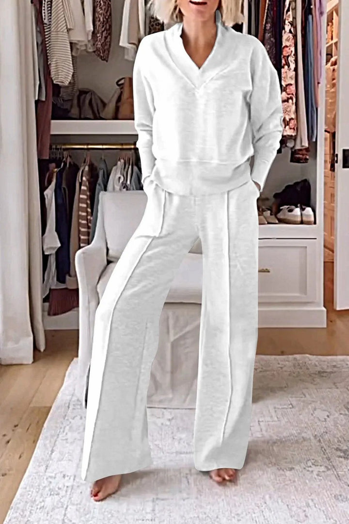 Ensemble de vêtements de loisirs confortables pour femmes avec col en V et coupe ample Chic & Stil