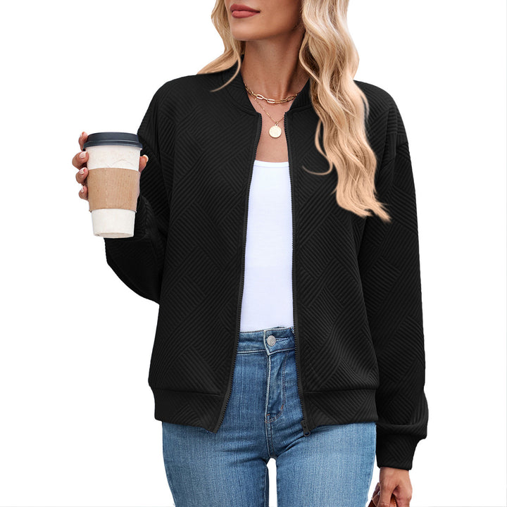 Ladies casual knit jacket with textured pattern and practical pockets Lune London