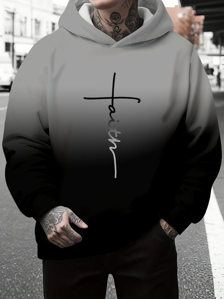 Men's hoodie with a subtle gradient of colors and an inspiring inscription Lune London