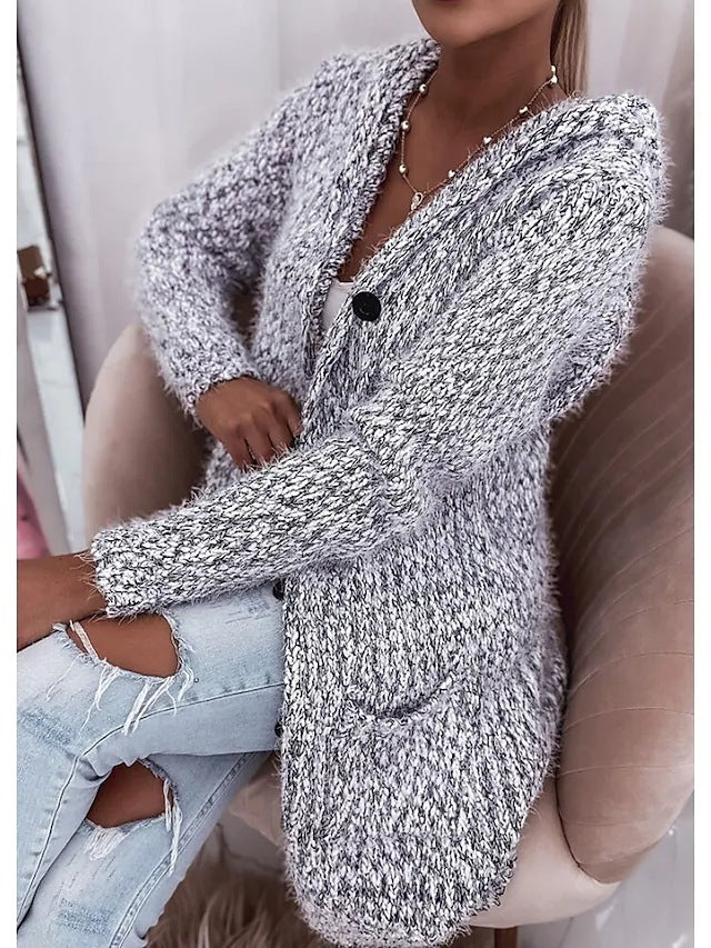Chunky knit jacket for women with hood and practical pockets Lune London