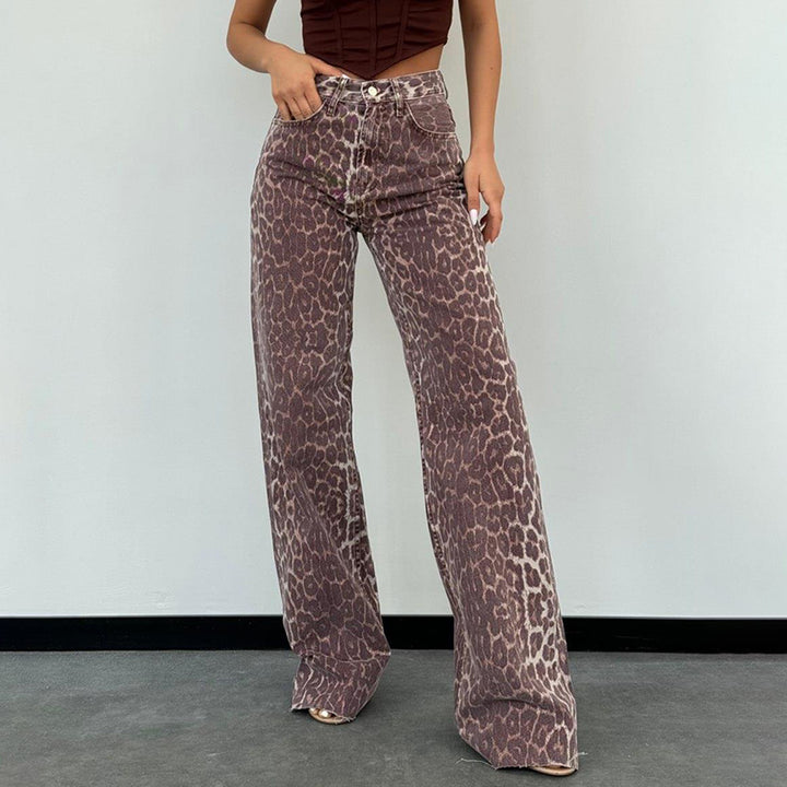 Leopard print high waist cargo jeans for women Lune London